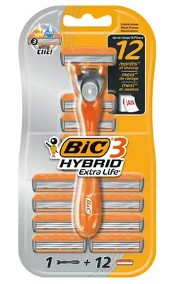 Bic 3 Hybrid Extra Life 3 Blade Shaver Razor, 3 Blades