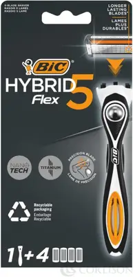 Bic Hybrid 5 Flex Men's Shaver Kit (1 Handle + 4 Five-Blade Cartridges)