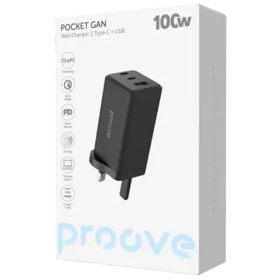 Proove Pocket GaN Wall Charger 100W 2xType-C + USB