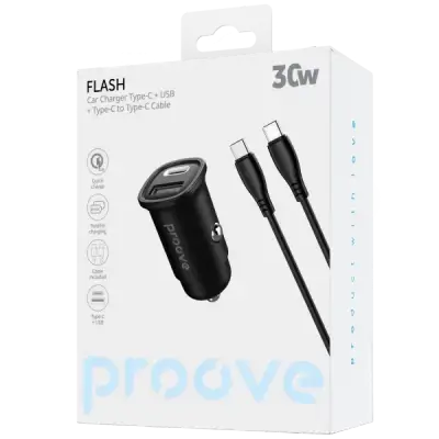 Proove Flash Car Charger 30W Type-C + USB with Type-C to Type-C Cable