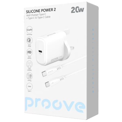 Proove Silicone Power 2 Wall Charger Type-C + Type-C to Type-C Cable 20W