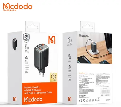 Mcdodo FreeGo 40W GaN Charger with Built-in Retractable Cable