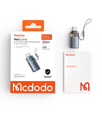 Mcdodo Port Luma 2-in-1 USB-A to USB-C Transfer Adapter with TF Card Reader