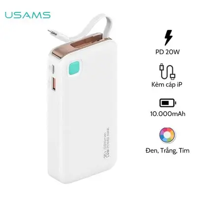 USAMS PD20W Fast Charging Power Bank With Type-C Retractable Cable 10000mAh