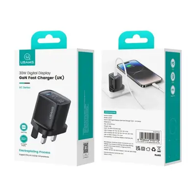 USAMS 30W GaN Fast Charger with Digital Display