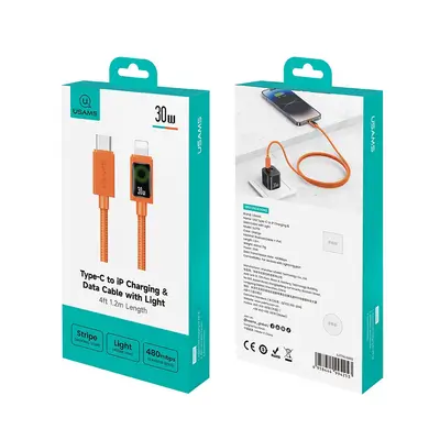Usams Type-C to Lightning Charging & Data Cable with Light - 30W