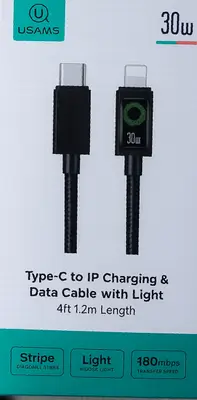 Usams Type-C to iP Charging & Data Cable with Light 30W