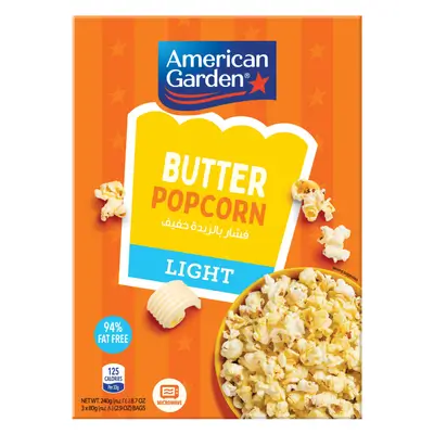American Garden Microwave Light Butter Popcorn, 3x80g