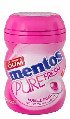 Mentos Pure Fresh Chewing Gums with Green Tea Extract Bubble Fresh Flavor, 10 Pieces