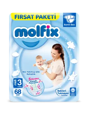 Molfix Midi (No.3) Baby Diapers (4-9 Kg) Mega Pack 68 Pcs