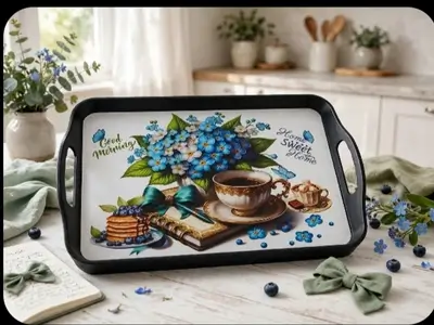 Round Melamine Serving Tray with Coffee Design