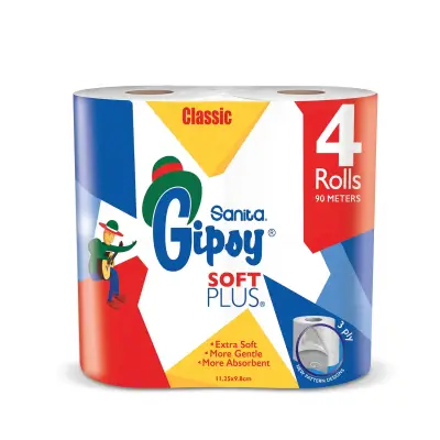 Sanita Gipsy Soft Plus Toilet Paper 3 Ply, 4 Rolls