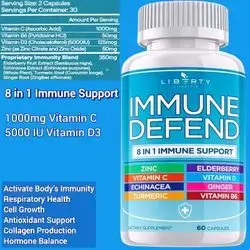 Immune Supplement, with Echinacea, Vitamin C, Zinc 50mg, Vitamin D 5000 IU, Turmeric Curcumin, Ginger, B6, Elderberry, Boost Immunity, 60 Capsules