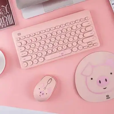 EK6210 Wireless Keyboard Mouse Set, 2.4 Ghz Wireless Compact, Silent, Thin, Small (Pink Girl Series)