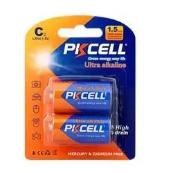 Pkcell LR14-2B 1.5V Alkaline C Size Battery, Pack of 2 /Ultra alkaline/High drain