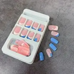 24pcs French Tip Press on Nails Short Square Fake Nails