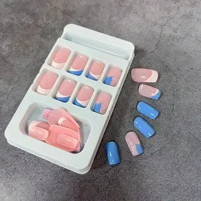 24pcs French Tip Press on Nails Short Square Fake Nails