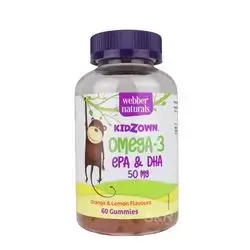 Webber Naturals Kidzown Omega-3 EPA & DHA 50mg orange & lemon flavors 60 gummies