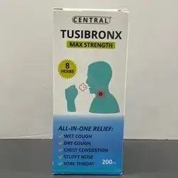 tusibronx max strength 8 herbs all-in-one relief ; wet cough , dry cough , chest congestion , stuffy nose , sore throat 200ml _central