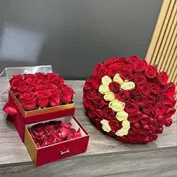 Box & Bouquet of Red Roses VIP