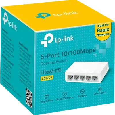TP-Link LS1005 5-Port 10/100Mbps Desktop Switch|Green Ethernet Technology Network Hub|IEEE 802.3X |Plug and Play|Fanless Design