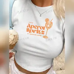 Aperol Spritz Cocktail Print Round Neck Short Sleeve T-Shirt - Small