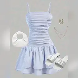 Girlism Tween Girls Blue & White Striped Mini Dress - 12 Years