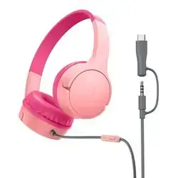 Belkin SoundForm Mini Kids Wired Headphones with USB-C to 3.5mm Pink