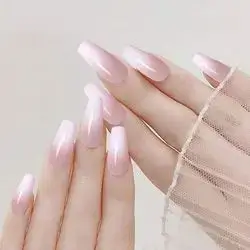 24pcs Ombre Natural French Coffin Nails Full Cover Ballerina Press on Fake Nail 