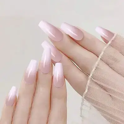 24pcs Ombre Natural French Coffin Nails Full Cover Ballerina Press on Fake Nail