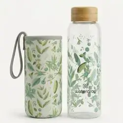 Waterdrop Glass Bottle with Neoprene Sleeve – Botanical Green – 400ml