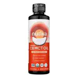 Nutiva Organic MCT Oil C8. 12 Fl Oz. Unflavored Medium Chain Triglycerides from Non-GMO Coconut. Ultimate Keto Fuel, Pure MCT Oil for Coffee, Low Carb, Energy and Metabolism Support