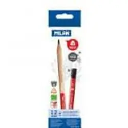 Milan Maxi Lead HB Graphite Pencils with Eraser Top, Triangular for Beginners 12 pcs