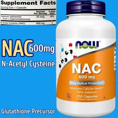 NOW Supplements, NAC, N-Acetyl Cysteine, 600 mg, with Selenium, 250 Veg Capsules Nac 