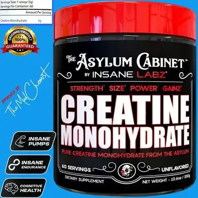 Insane Labz Creatine Monohydrate Powder, Unflavored, Supports Increased Strength, Size and Power, 5g Per Serving, 60 Servings, Creatine Monohydrate Powder, Creatine