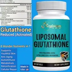 Liposomal Glutathione, 2400 MG, Glutathione, Max Absorption 98%, Active Form L-Glutathione Reduced (GSH), with Hyaluronic Acid, Resveratrol, Alpha Lipoic Acid, Glycine, Master Antioxidant, Brain, Immunity, Anti aging, Skin Beauty, 60 Softgel glutathione