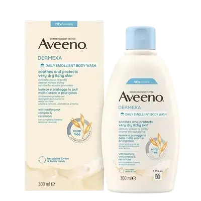 Dermexa Daily Emollient Body Wash Soothes and Protects Very Dry Itchy Skin 300ml _ Aveeno