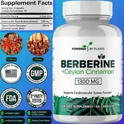 Pure Berberine Supplement - 1300mg Berberine with Ceylon Cinnamon for Metabolism & Immune System Support - 60 Servings berberine