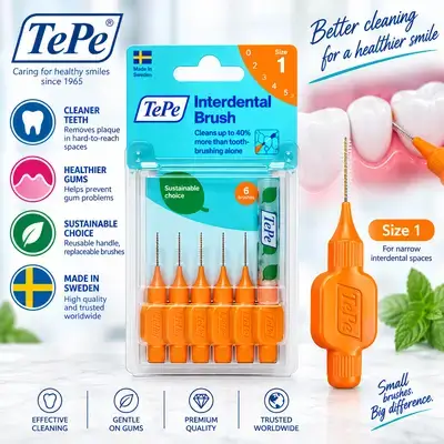 TePe Interdental Brush Original – Size 1, Pack of 6 Brushes