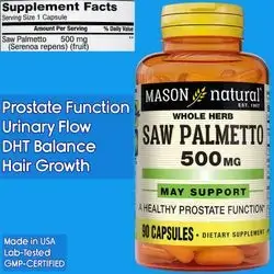 MASON NATURAL, Saw Palmetto, 500 mg, Supports Prostate Health & Urinary Function, Frequent Urination, DHT Blocker for Hair Growth, 90 Capsules Saw Palmetto