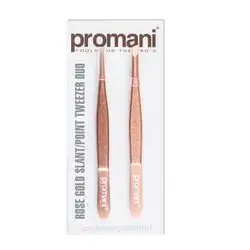 Promani rose gold slant point tweezer duo