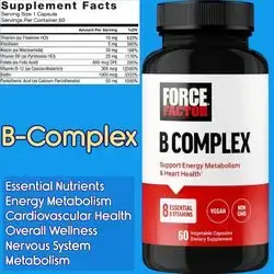 Force Factor, Vitamin B Complex, B Complex, to Support Energy, Vitality & Heart Health, Vitamin B1, Vitamin B2, Vitamin B3, Vitamin B6, Vitamin B12, 60 Capsules B Complex