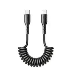 JOYROOM 60W Coiled Fast Charging Data Cable for Car (Type-C to Type-C) 1.5m-Black
