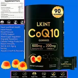Coenzyme Q10, 600MG Gummies for Heart Health, brain, fertility, exercise, Energy, Antioxidant Support with Omega 3, Vitamin E, Coenzyme Q10 , Orange Flavor, 90 Count Q10