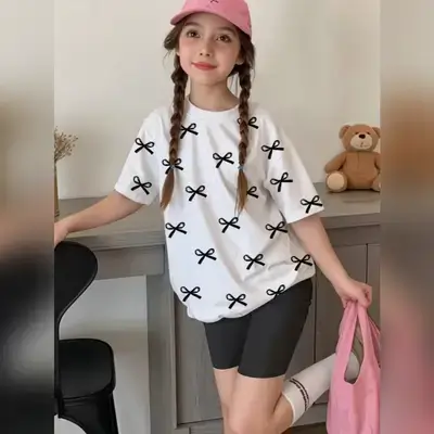 SHEIN Leap Crew 2pcs/Set Tween Girls Casual Shorts and T-Shirt - 11 Years