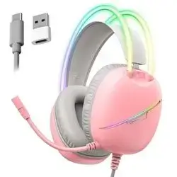 ONIKUMA X33 Wired Gaming Headset – Pink, Type-C, RGB Lighting, 2.2m USB Cable