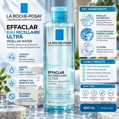 La Roche-Posay Effaclar Micellar Water Ultra – Purifying Micellar Water – 400 mL