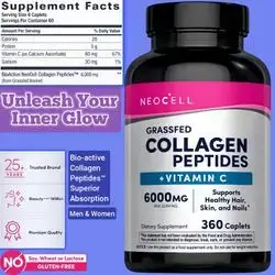 Collagen Peptides, with Vitamin C, Grass-Fed Biovine Collagen Peptides, Bioactive Form, Superior Absorption, Women and Men, Original USA Made, 360 Caplets collagen