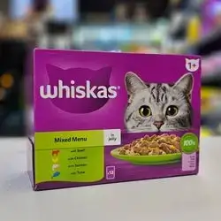 Whiskas Mixed Menu In Jelly For Adult ( Beef , Chicken , Salmon , Tuna ) 12 Bags