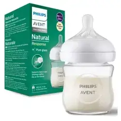 Avent Natural Response Glass Feeding Bottle From Birth 120ml/فيليبس أفينت - رضاعة زجاج ناتشورال ريسبونس الشكل الجديد 0+ شهر- 120 مل